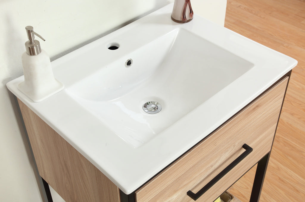 24" MAPLE FINISH SINK VANITY WITH BLACK METAL FRAME WH7024-GB