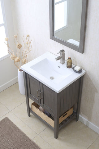 Image of 24" SILVER GRAY SINK VANITY WITH MIRROR, UPC FAUCET AND BASKET WLF6021-SG