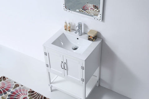 Image of 24" WHITE COLOR WOOD SINK VANITY WITH CERAMIC TOP-NO FAUCET WH5824-W