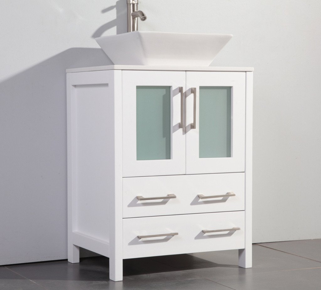 24" WHITE SOLID WOOD SINK VANITY WITH MIRROR WA7824W