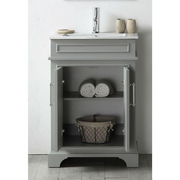 24" WOOD SINK VANITY WITH CERAMIC TOP-NO FAUCET IN COOL GREY WH7724-CG