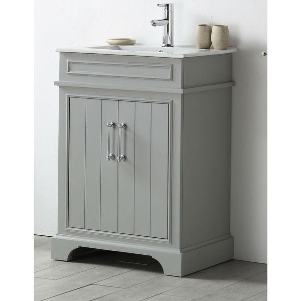 24" WOOD SINK VANITY WITH CERAMIC TOP-NO FAUCET IN COOL GREY WH7724-CG