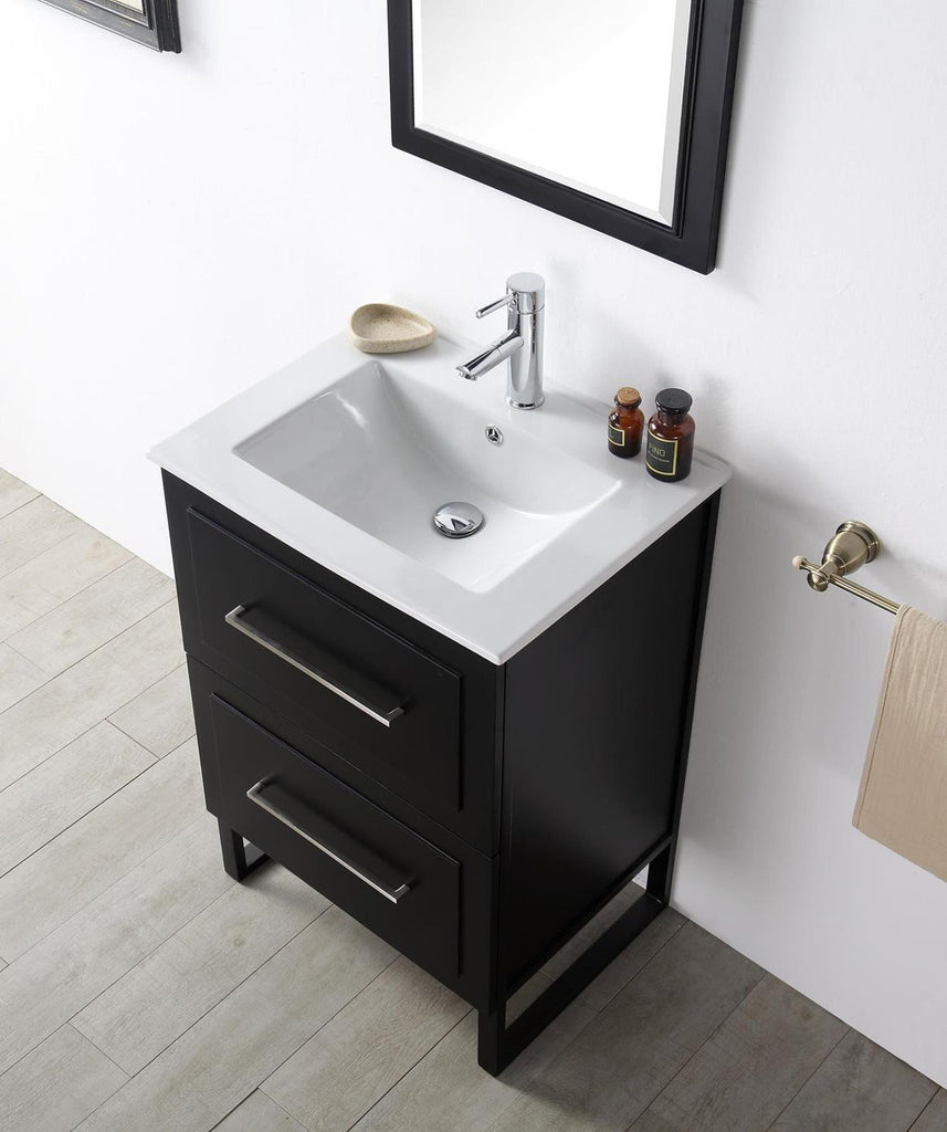 24" WOOD SINK VANITY WITH CERAMIC TOP-NO FAUCET IN ESPRESSO WH7824-E