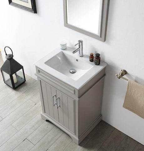 Image of 24" WOOD SINK VANITY WITH CERAMIC TOP-NO FAUCET IN WARM GREY WH7724-WG