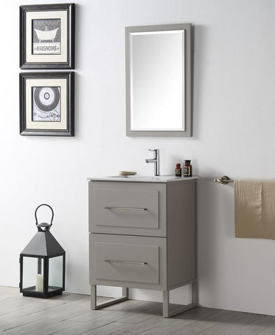 Image of 24" WOOD SINK VANITY WITH CERAMIC TOP-NO FAUCET IN WARM GREY WH7824-WG