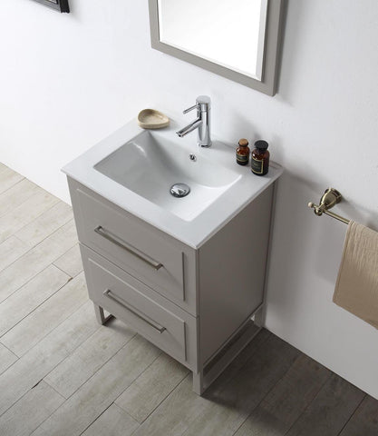 Image of 24" WOOD SINK VANITY WITH CERAMIC TOP-NO FAUCET IN WARM GREY WH7824-WG