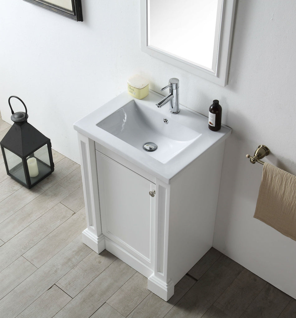 24" WOOD SINK VANITY WITH CERAMIC TOP-NO FAUCET IN WHITE WH7124-W