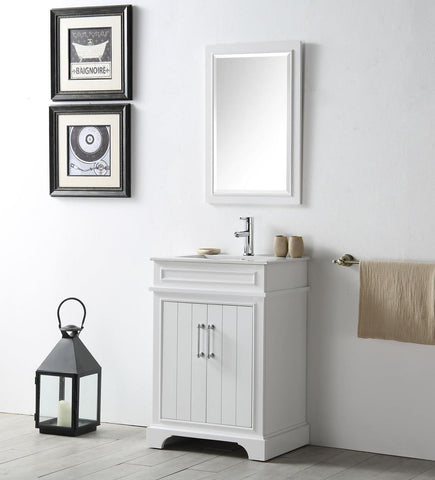 Image of 24" WOOD SINK VANITY WITH CERAMIC TOP-NO FAUCET IN WHITE WH7724-W