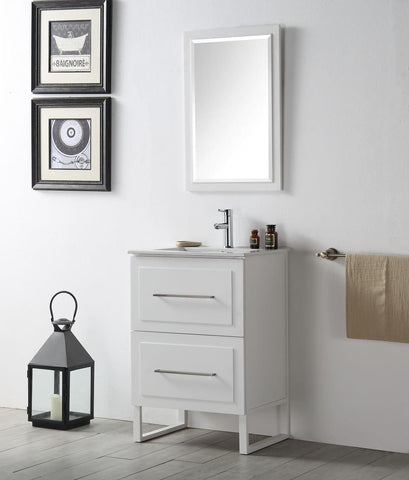 Image of 24" WOOD SINK VANITY WITH CERAMIC TOP-NO FAUCET IN WHITE WH7824-W