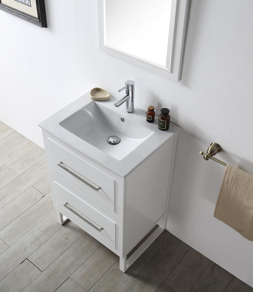 24" WOOD SINK VANITY WITH CERAMIC TOP-NO FAUCET IN WHITE WH7824-W