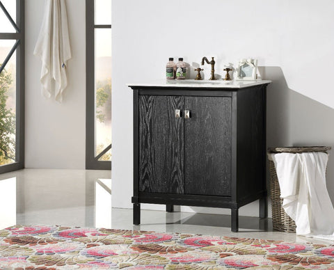 Image of 30" BLACK COLOR SOLID WOOD SINK VANITY WITH MARBLE TOP-NO FAUCET WH5330-BL