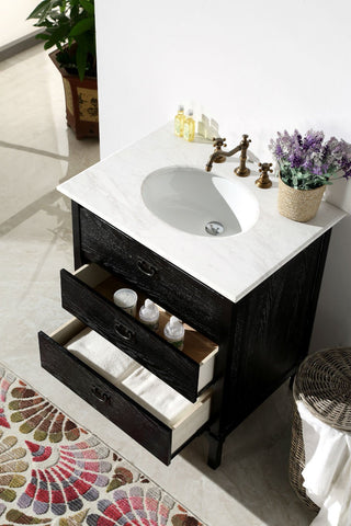 Image of 30" BLACK COLOR SOLID WOOD SINK VANITY WITH MARBLE TOP-NO FAUCET WH6030-BL