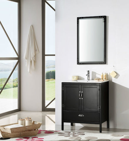 Image of 30" BLACK COLOR WOOD SINK VANITY WITH CERAMIC TOP-NO FAUCET WH5730-B
