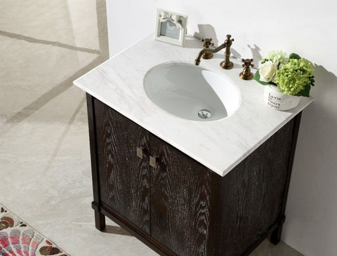 Image of 30" BROWN COLOR SOLID WOOD SINK VANITY WITH MARBLE TOP-NO FAUCET WH5330-BR