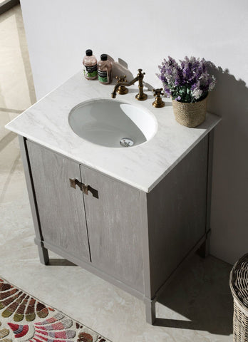Image of 30" GRAY COLOR SOLID WOOD SINK VANITY WITH MARBLE TOP-NO FAUCET WH5330-GR