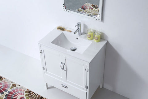 Image of 30" WHITE COLOR WOOD SINK VANITY WITH CERAMIC TOP-NO FAUCET WH5730-W