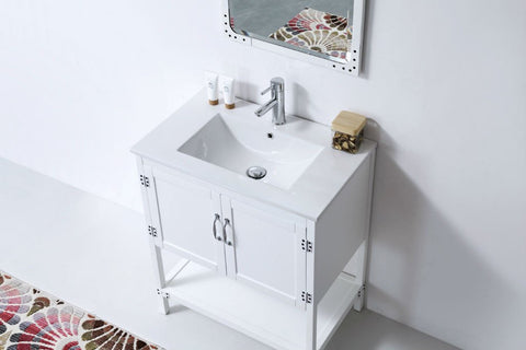 Image of 30" WHITE COLOR WOOD SINK VANITY WITH CERAMIC TOP-NO FAUCET WH5930-W