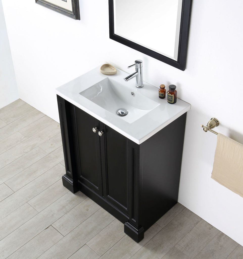 30" WOOD SINK VANITY WITH CERAMIC TOP-NO FAUCET IN ESPRESSO WH7130-E