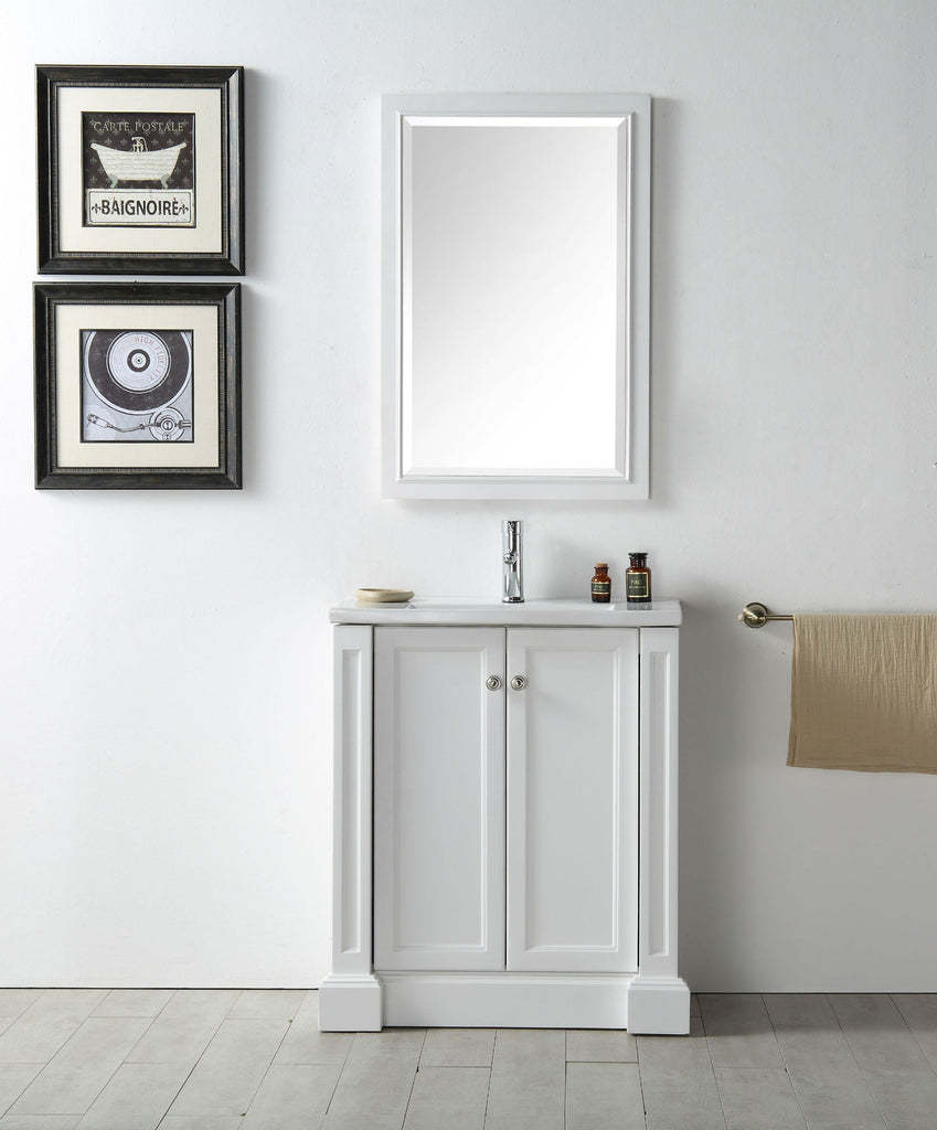 30" WOOD SINK VANITY WITH CERAMIC TOP-NO FAUCET IN WHITE WH7130-W