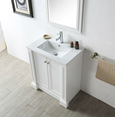 Image of 30" WOOD SINK VANITY WITH CERAMIC TOP-NO FAUCET IN WHITE WH7130-W