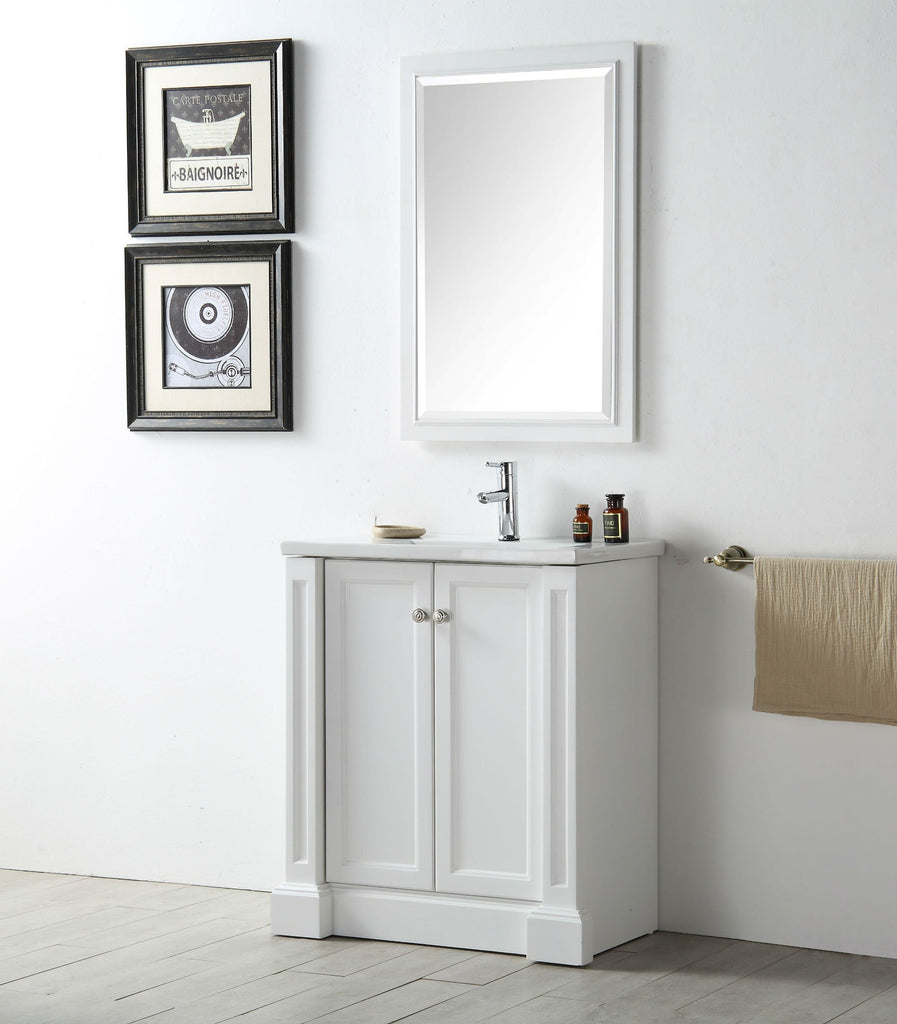 30" WOOD SINK VANITY WITH CERAMIC TOP-NO FAUCET IN WHITE WH7130-W