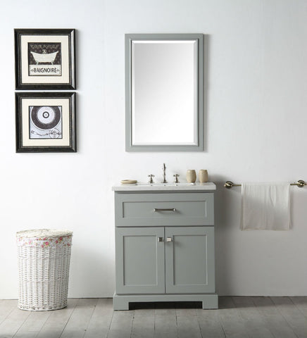Image of 30" WOOD SINK VANITY WITH QUARTZ OP-NO FAUCET IN COOL GREY WH7630-CG