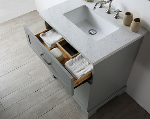 Image of 30" WOOD SINK VANITY WITH QUARTZ OP-NO FAUCET IN COOL GREY WH7630-CG