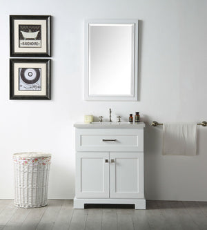 30" WOOD SINK VANITY WITH QUARTZ OP-NO FAUCET IN WHITE WH7630-W