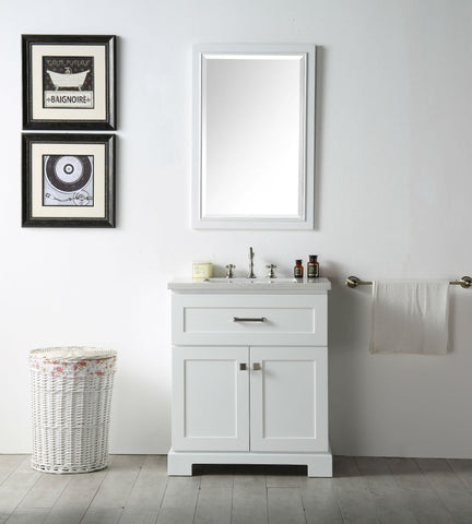 Image of 30" WOOD SINK VANITY WITH QUARTZ OP-NO FAUCET IN WHITE WH7630-W