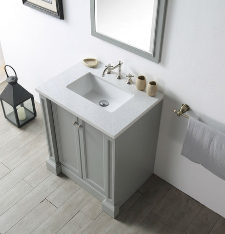 Image of 30" WOOD SINK VANITY WITH QUARTZ TOP-NO FAUCET IN COOL GREY WH7230-CG