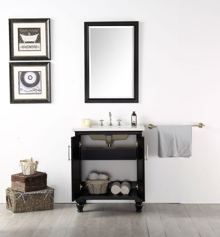 Image of 30" WOOD SINK VANITY WITH QUARTZ TOP-NO FAUCET IN ESPRESSO WH7530-E