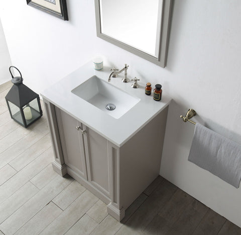 Image of 30" WOOD SINK VANITY WITH QUARTZ TOP-NO FAUCET IN WARM GREY WH7230-WG