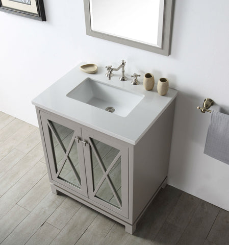 Image of 30" WOOD SINK VANITY WITH QUARTZ TOP-NO FAUCET IN WARM GREY WH7430-WG