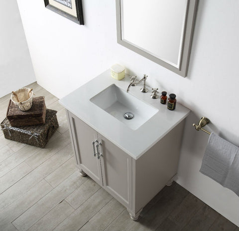 Image of 30" WOOD SINK VANITY WITH QUARTZ TOP-NO FAUCET IN WARM GREY WH7530-WG