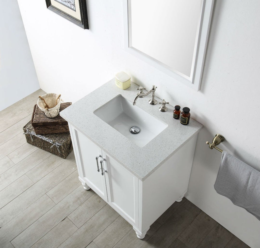 30" WOOD SINK VANITY WITH QUARTZ TOP-NO FAUCET IN WHITE WH7530-W
