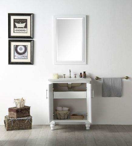 Image of 30" WOOD SINK VANITY WITH QUARTZ TOP-NO FAUCET IN WHITE WH7530-W
