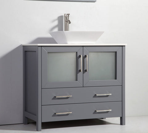 Image of 36" DARK GREY SOLID WOOD SINK VANITY WITH MIRROR WA7836DG