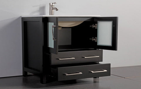Image of 36" ESPRESSO SOLID WOOD SINK VANITY WITH MIRROR WA7936E