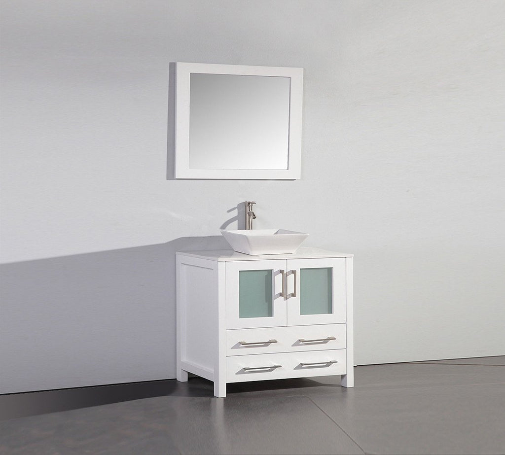 36" WHITE SOLID WOOD SINK VANITY WITH MIRROR WA7836W