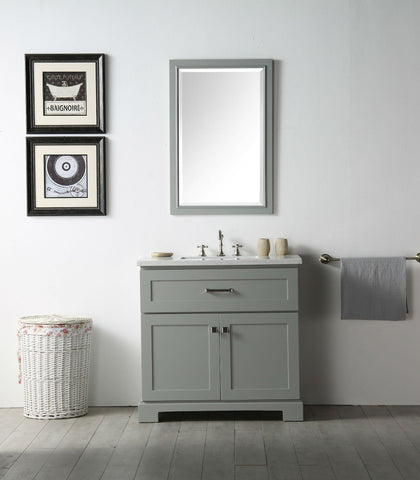 Image of 36" WOOD SINK VANITY WITH QUARTZ OP-NO FAUCET IN COOL GREY WH7636-CG