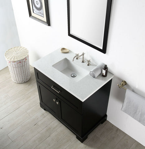 Image of 36" WOOD SINK VANITY WITH QUARTZ OP-NO FAUCET IN ESPRESSO WH7636-E