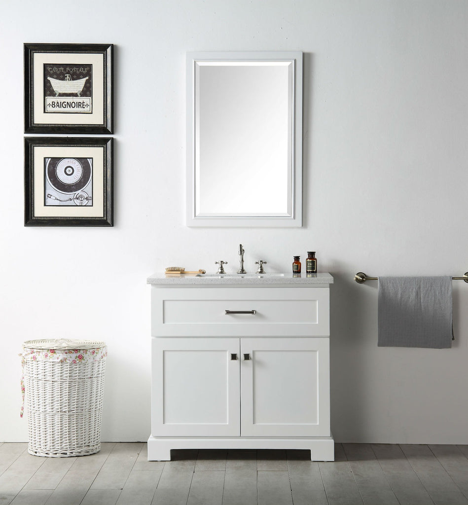 WONLINE 36 In. bathroom vanity set 36-in White Single Sink Bathroom Vanity  with White Wood Top (Mirror and Faucet Included) in the Bathroom Vanities  with Tops department at
