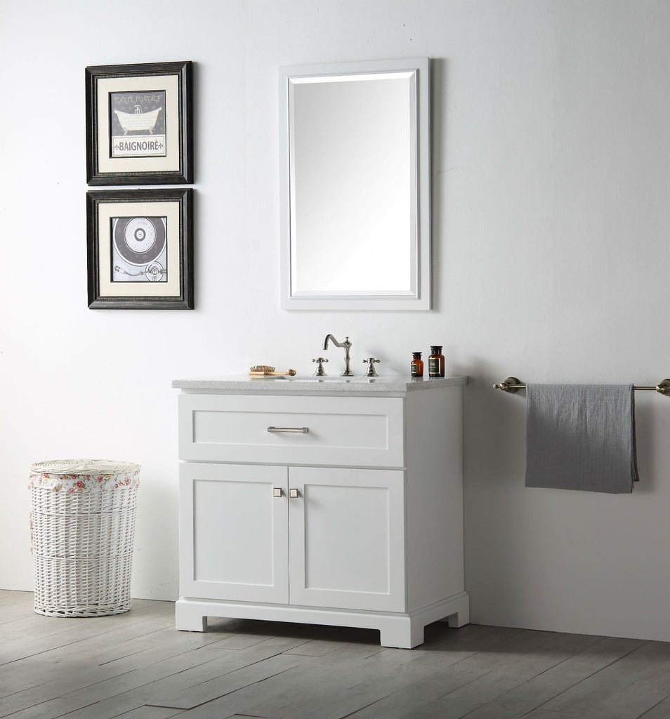 36" WOOD SINK VANITY WITH QUARTZ OP-NO FAUCET IN WHITE WH7636-W