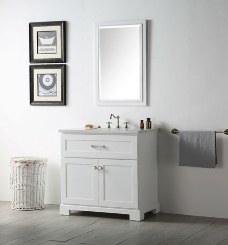 Image of 36" WOOD SINK VANITY WITH QUARTZ OP-NO FAUCET IN WHITE WH7636-W