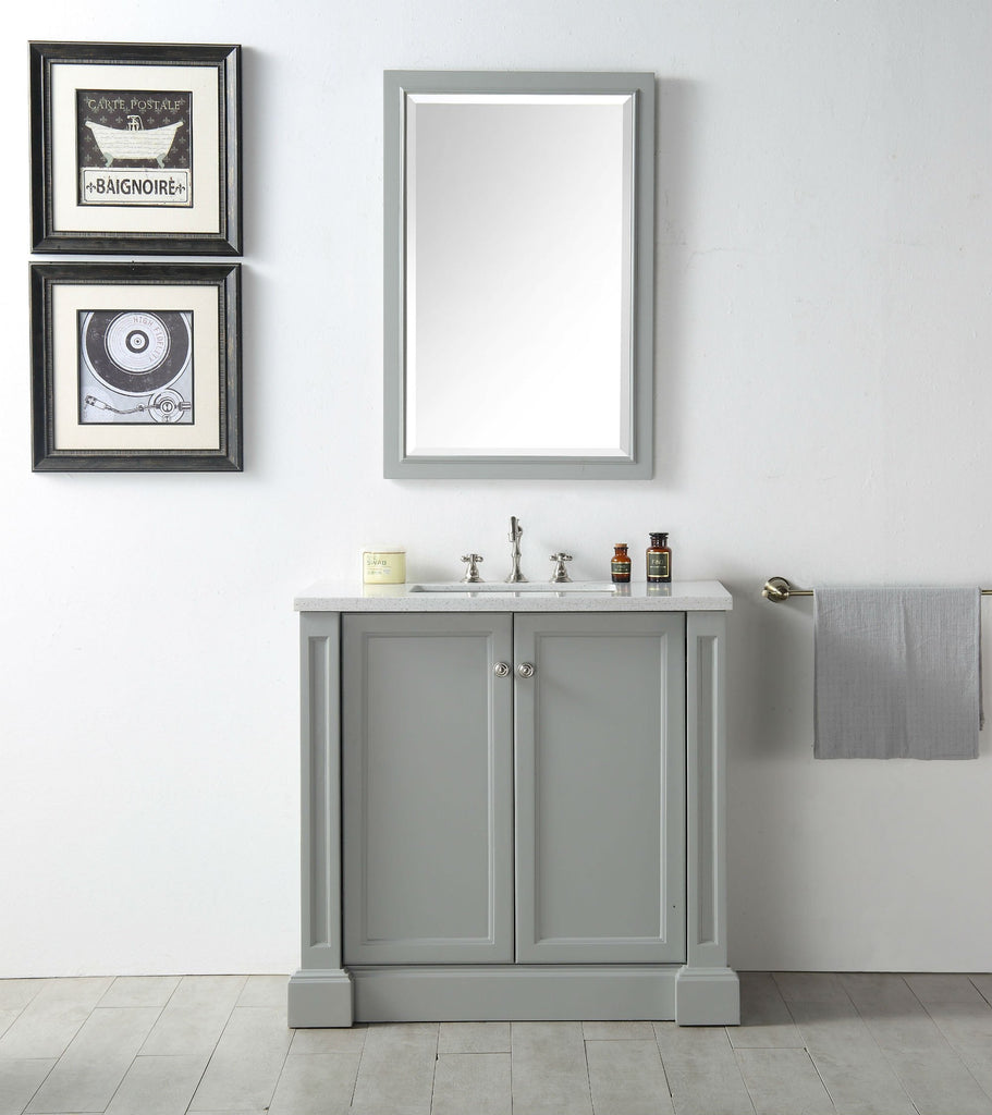 36" WOOD SINK VANITY WITH QUARTZ TOP-NO FAUCET IN COOL GREY WH7236-CG