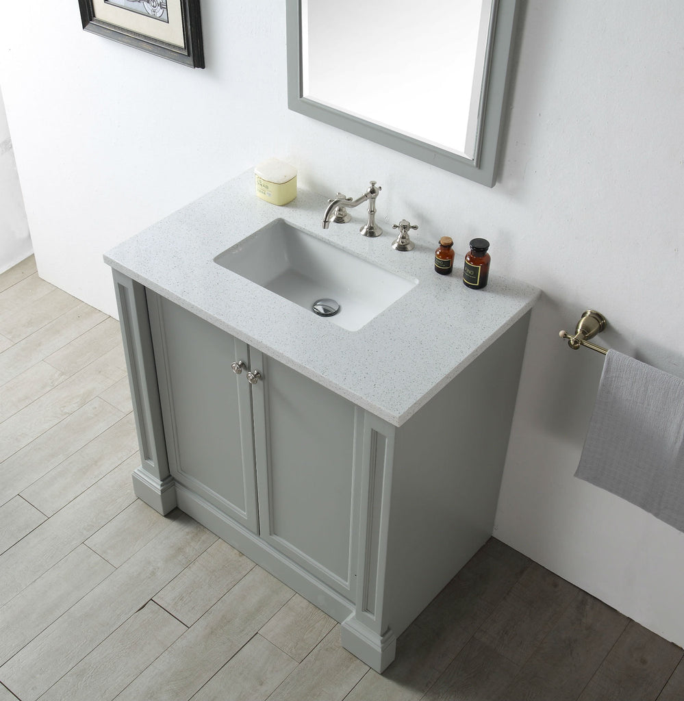 36" WOOD SINK VANITY WITH QUARTZ TOP-NO FAUCET IN COOL GREY WH7236-CG