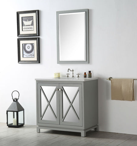 Image of 36" WOOD SINK VANITY WITH QUARTZ TOP-NO FAUCET IN COOL GREY WH7436-CG