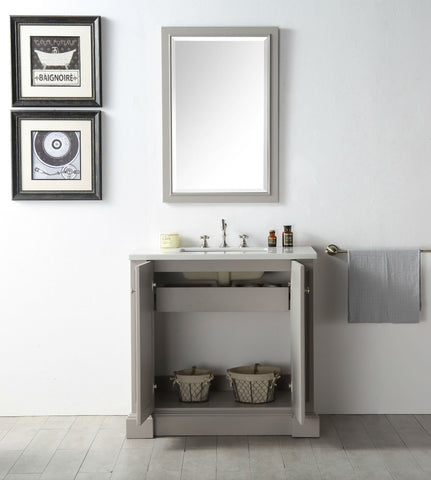 Image of 36" WOOD SINK VANITY WITH QUARTZ TOP-NO FAUCET IN WARM GREY WH7236-WG