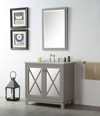 Image of 36" WOOD SINK VANITY WITH QUARTZ TOP-NO FAUCET IN WARM GREY WH7436-WG