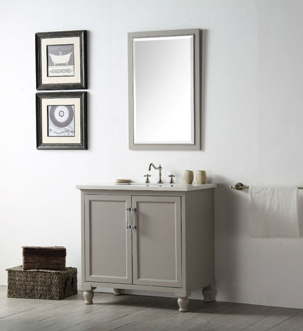 Image of 36" WOOD SINK VANITY WITH QUARTZ TOP-NO FAUCET IN WARM GREY WH7536-WG